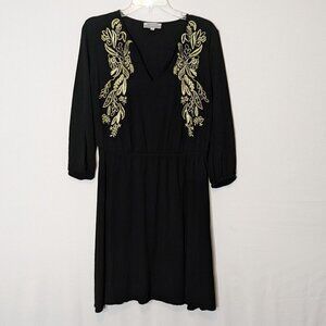 WORLD MARKET Black w Gold Embroidered Floral Knit Sheath Dress; Size L/XL